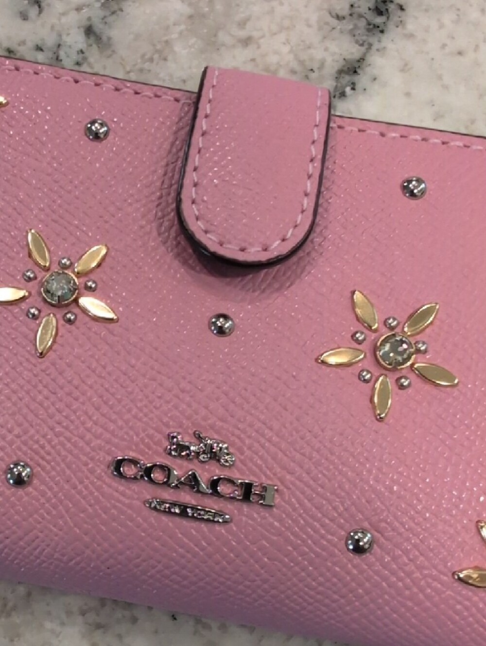 Coach Pink Floral Studded Leather Wallet - Picture 2 of 7
